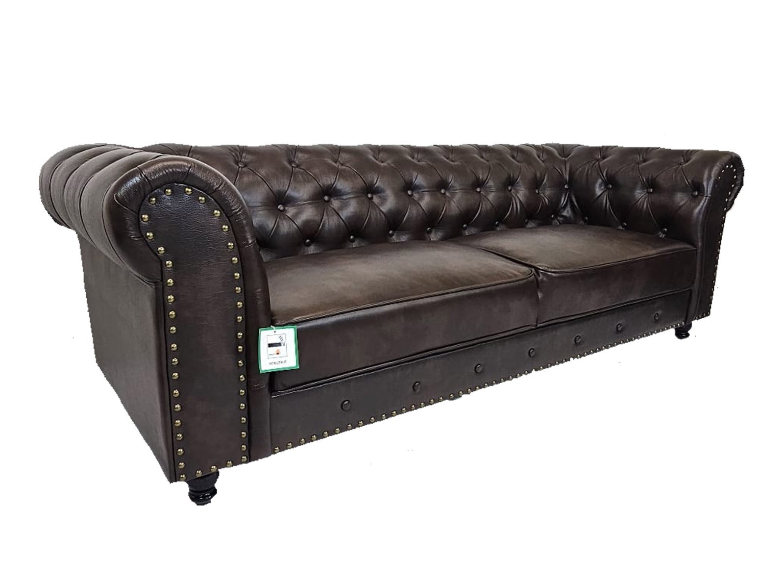 Classic Brown Leather Chesterfield Sofa Set