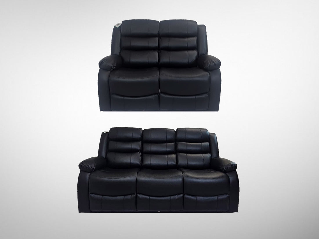 Black Leather Recliner Sofa Set – 3 & 2 Seater