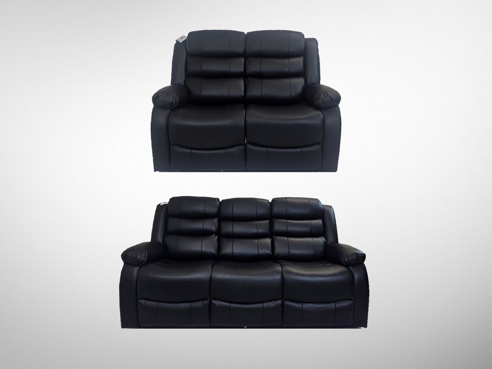 Black Leather Recliner Sofa Set – 3 & 2 Seater