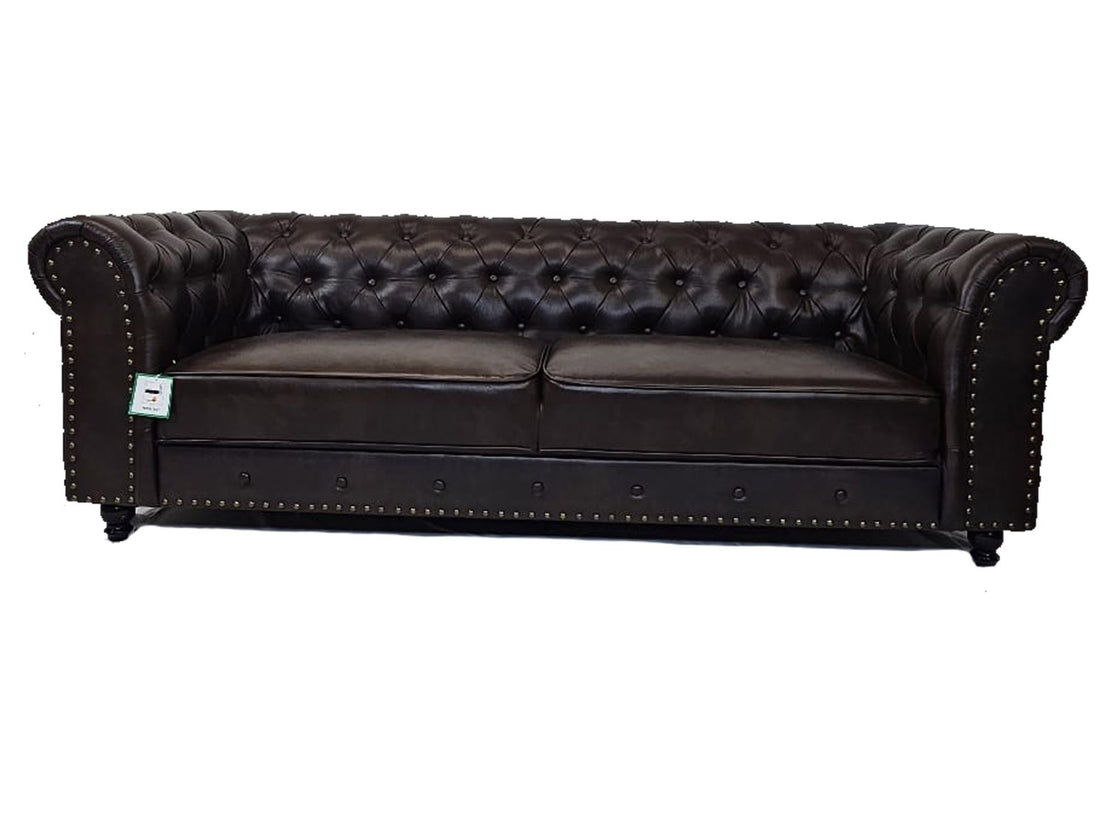 Classic Brown Leather Chesterfield Sofa Set