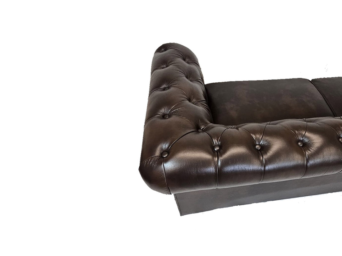 Classic Brown Leather Chesterfield Sofa Set